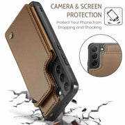 For Samsung Galaxy S22 5G CaseMe C22 Card Slots Holder RFID Anti-theft Phone Case(Brown)