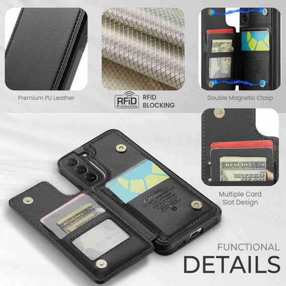 For Samsung Galaxy S22 5G CaseMe C22 Card Slots Holder RFID Anti-theft Phone Case(Black)