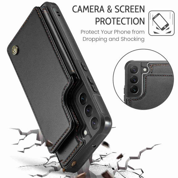 For Samsung Galaxy S22 5G CaseMe C22 Card Slots Holder RFID Anti-theft Phone Case(Black)