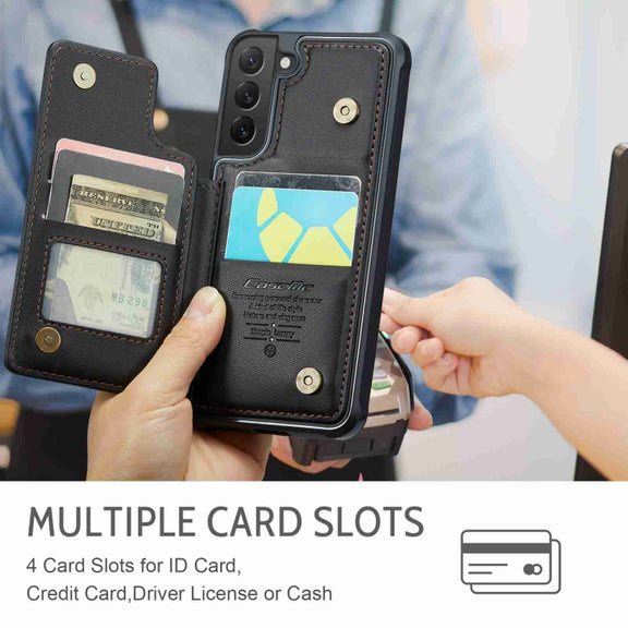 For Samsung Galaxy S22 5G CaseMe C22 Card Slots Holder RFID Anti-theft Phone Case(Black)