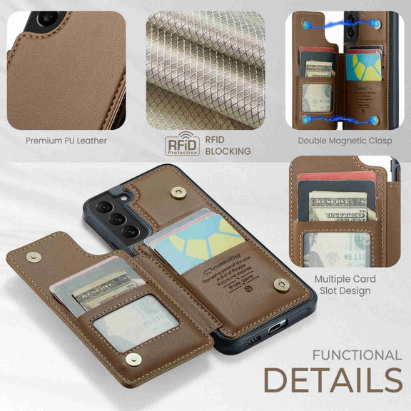For Samsung Galaxy S22+ 5G CaseMe C22 Card Slots Holder RFID Anti-theft Phone Case(Brown)