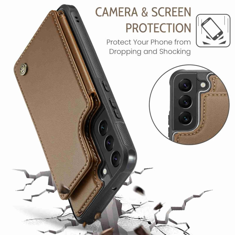 For Samsung Galaxy S22+ 5G CaseMe C22 Card Slots Holder RFID Anti-theft Phone Case(Brown)