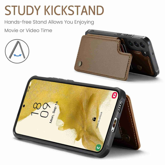 For Samsung Galaxy S22+ 5G CaseMe C22 Card Slots Holder RFID Anti-theft Phone Case(Brown)