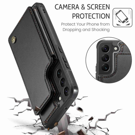 For Samsung Galaxy S22+ 5G CaseMe C22 Card Slots Holder RFID Anti-theft Phone Case(Black)