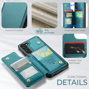 For Samsung Galaxy S23+ 5G CaseMe C22 Card Slots Holder RFID Anti-theft Phone Case(Blue Green)