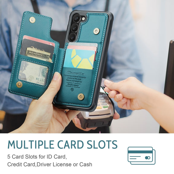 For Samsung Galaxy S23+ 5G CaseMe C22 Card Slots Holder RFID Anti-theft Phone Case(Blue Green)