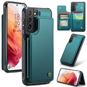 For Samsung Galaxy S21+ 5G CaseMe C22 Card Slots Holder RFID Anti-theft Phone Case(Blue Green)