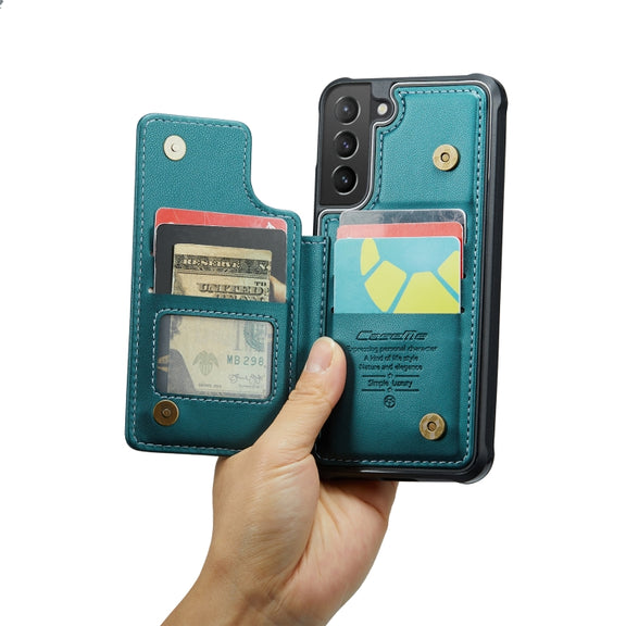 For Samsung Galaxy S21+ 5G CaseMe C22 Card Slots Holder RFID Anti-theft Phone Case(Blue Green)