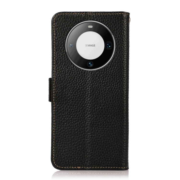 For Huawei Mate 60 KHAZNEH Side-Magnetic Litchi Genuine Leather RFID Case(Black)