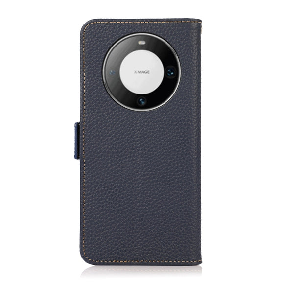 For Huawei Mate 60 KHAZNEH Side-Magnetic Litchi Genuine Leather RFID Case(Blue)