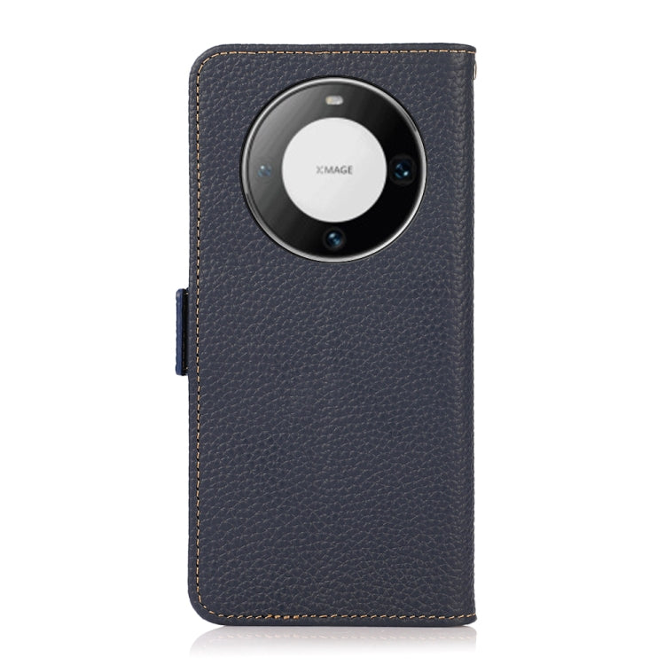 For Huawei Mate 60 KHAZNEH Side-Magnetic Litchi Genuine Leather RFID Case(Blue)