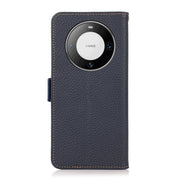 For Huawei Mate 60 Pro KHAZNEH Side-Magnetic Litchi Genuine Leather RFID Case(Blue)
