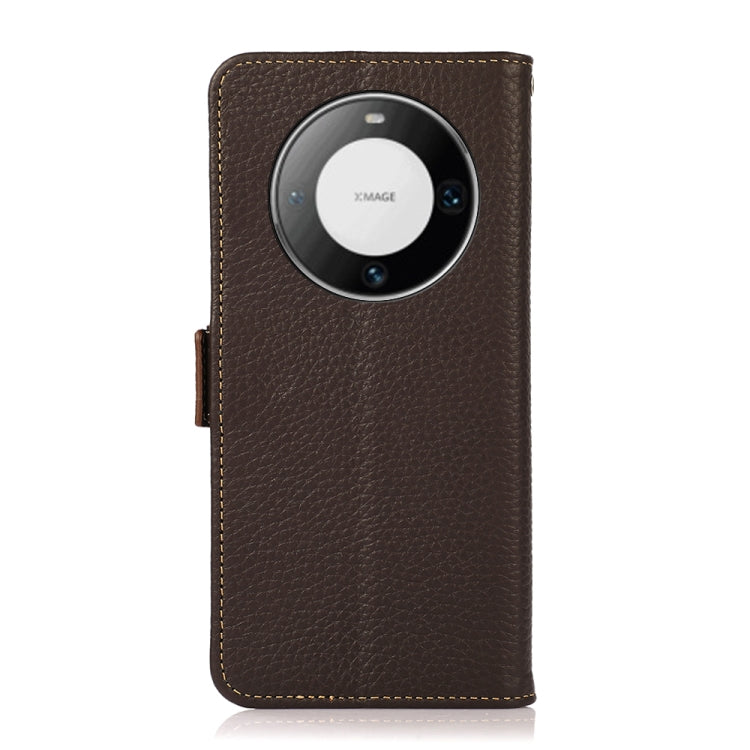 For Huawei Mate 60 Pro KHAZNEH Side-Magnetic Litchi Genuine Leather RFID Case(Brown)