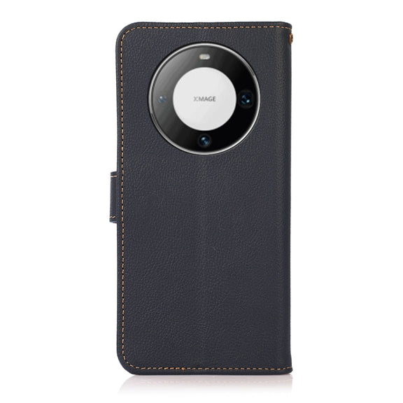 For Huawei Mate 60 Pro KHAZNEH Custer Genuine Leather RFID Phone Case(Blue)