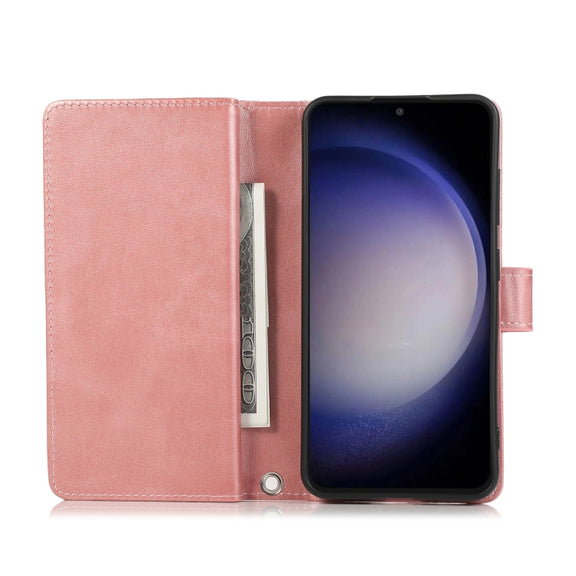 For Samsung Galaxy S24 5G Wristband Card Slot Leather Phone Case(Rose Gold)