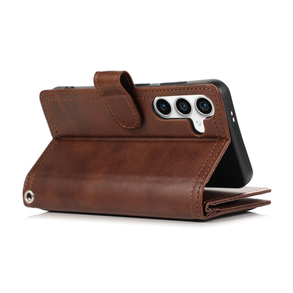 For Samsung Galaxy S24+ 5G Wristband Card Slot Leather Phone Case(Coffee)
