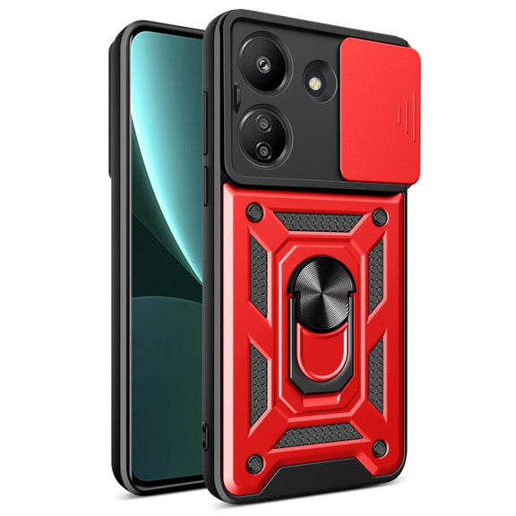 For Xiaomi Redmi 13C 4G Sliding Camera Cover Design TPU Hybrid PC Phone Case(Red)