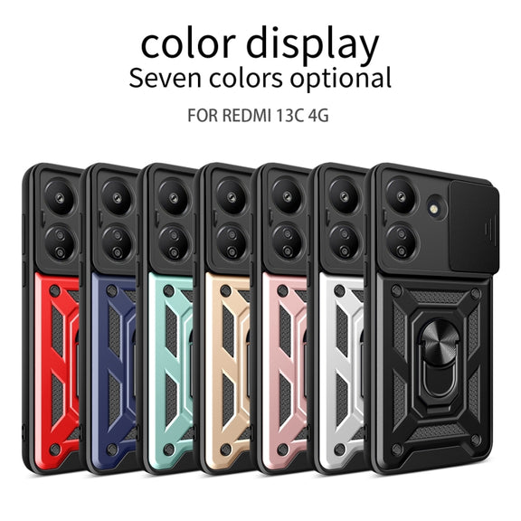 For Xiaomi Redmi 13C 4G Sliding Camera Cover Design TPU Hybrid PC Phone Case(Blue)