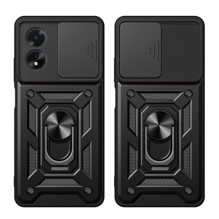 For OPPO A38 4G Global Sliding Camera Cover Design TPU Hybrid PC Phone Case(Black)