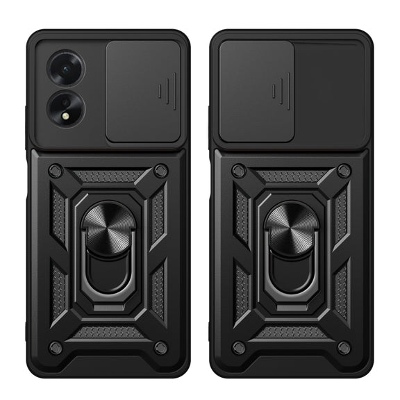 For OPPO A38 4G Global Sliding Camera Cover Design TPU Hybrid PC Phone Case(Black)