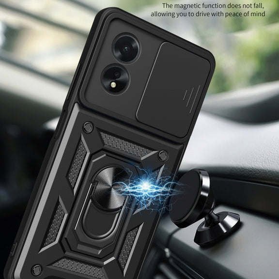 For OPPO A38 4G Global Sliding Camera Cover Design TPU Hybrid PC Phone Case(Black)