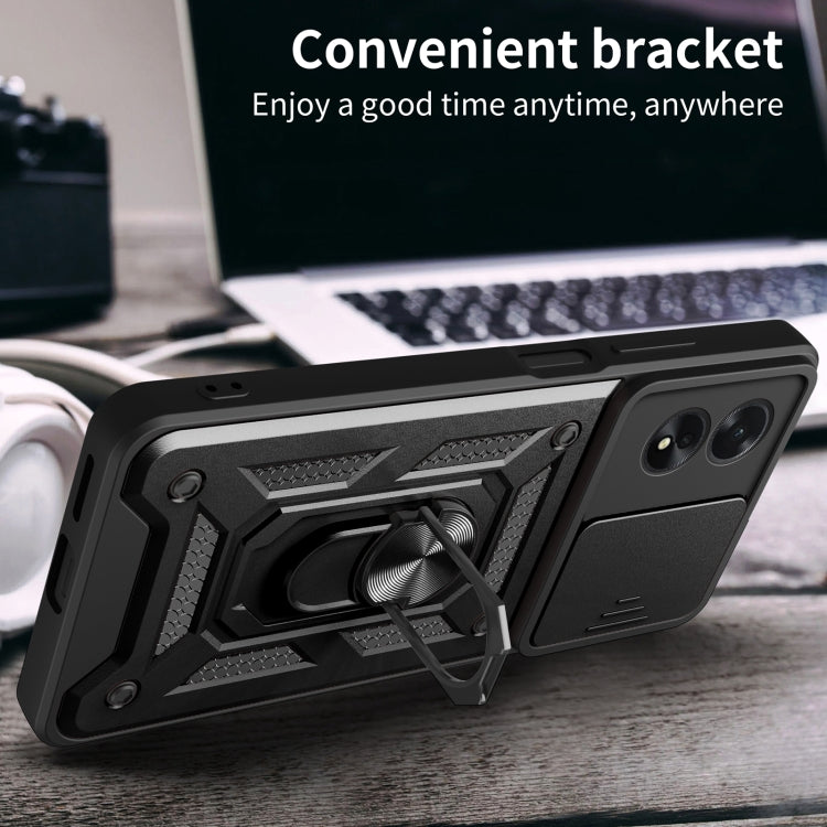 For OPPO A38 4G Global Sliding Camera Cover Design TPU Hybrid PC Phone Case(Black)