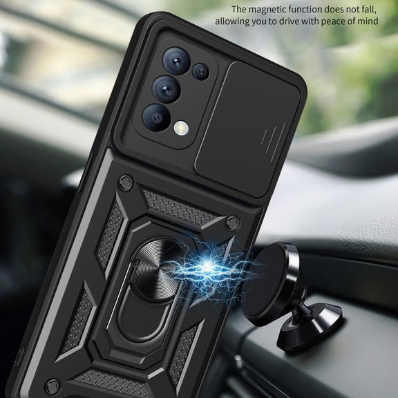 For OPPO Reno5 4G/5G Sliding Camera Cover Design TPU Hybrid PC Phone Case(Gold)