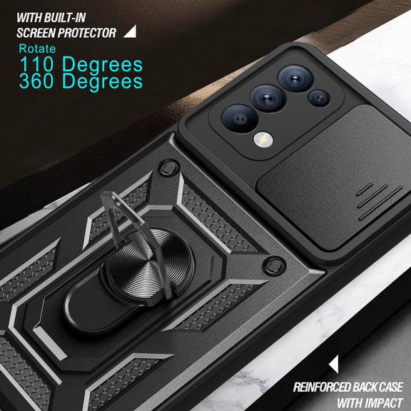 For OPPO Reno5 4G/5G Sliding Camera Cover Design TPU Hybrid PC Phone Case(Gold)