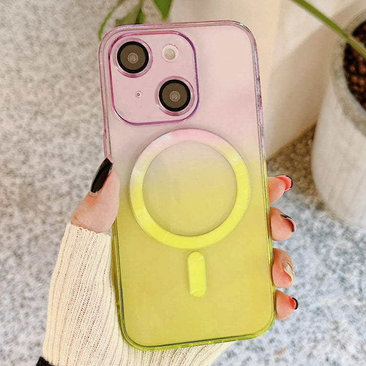 For iPhone 13 MagSafe Magnetic TPU + Acrylic Gradient Color Phone Case(Purple Yellow)