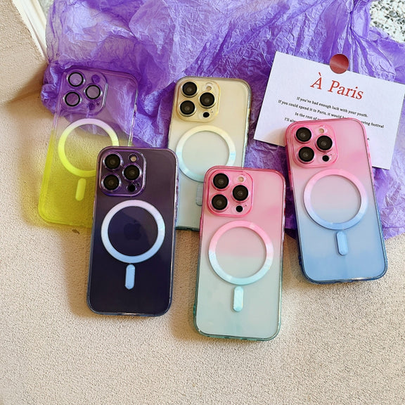 For iPhone 12 MagSafe Magnetic TPU + Acrylic Gradient Color Phone Case(Pink Green)