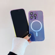 For iPhone 14 MagSafe Magnetic TPU + Acrylic Gradient Color Phone Case(Purple Blue)