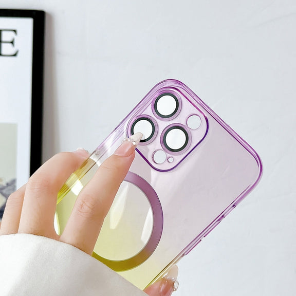 For iPhone 14 MagSafe Magnetic TPU + Acrylic Gradient Color Phone Case(Purple Blue)