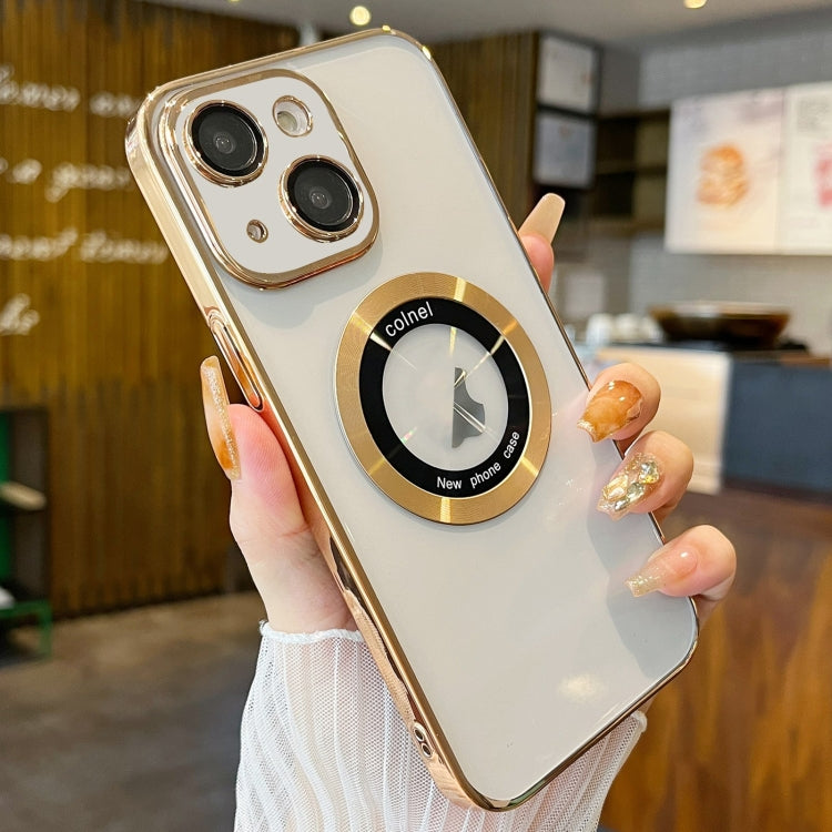 For iPhone 15 Plus Transparent Electroplated PC MagSafe Phone Case(Gold)
