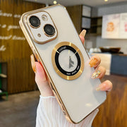 For iPhone 15 Plus Transparent Electroplated PC MagSafe Phone Case(Gold)