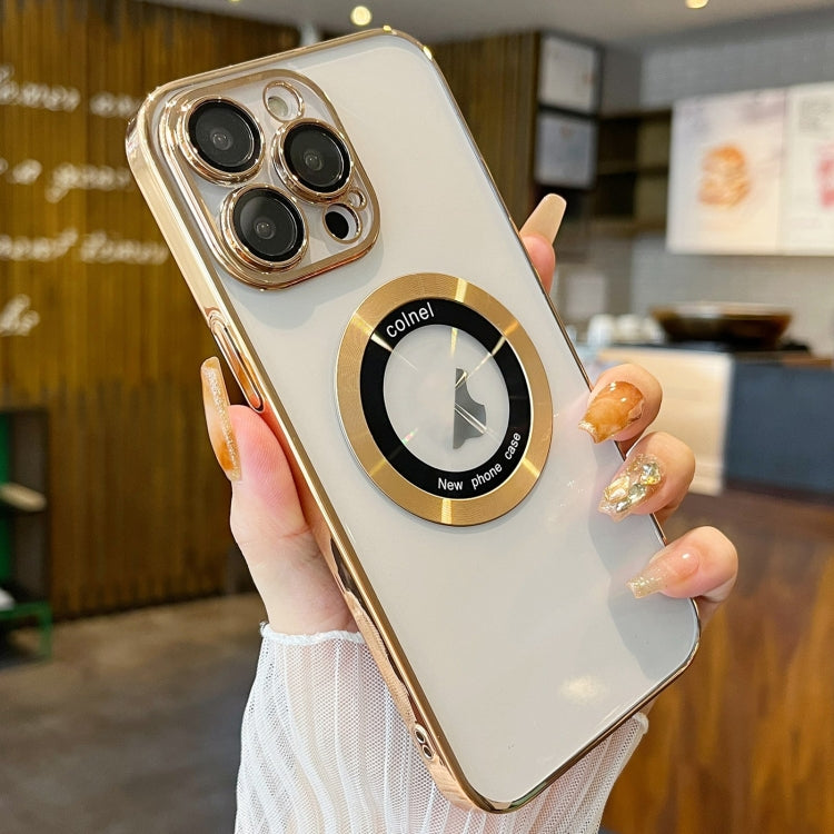 For iPhone 14 Pro Max Transparent Electroplated PC MagSafe Phone Case(Gold)