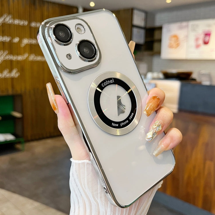 For iPhone 13 Transparent Electroplated PC MagSafe Phone Case(Silver)