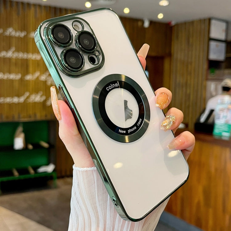 For iPhone 12 Pro Max Transparent Electroplated PC MagSafe Phone Case(Green)