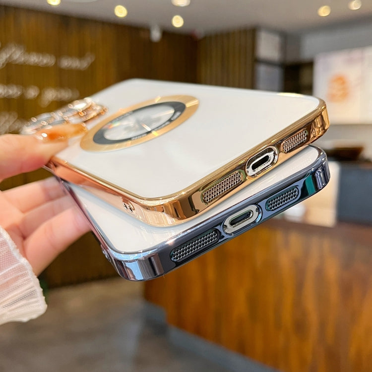 For iPhone 13 Transparent Electroplated PC MagSafe Phone Case(Green)