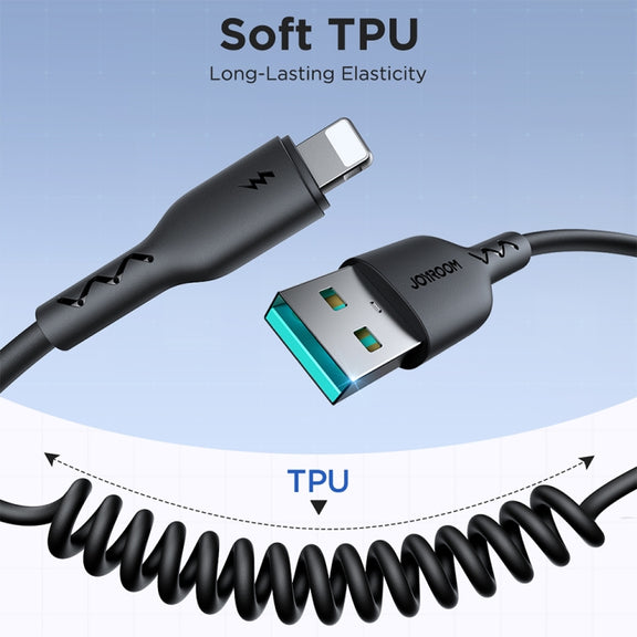 JOYROOM SA38-CL3 30W USB-C / Type-C to 8 Pin Coiled Fast Charging Data Cable, Length:1.5m(Black)