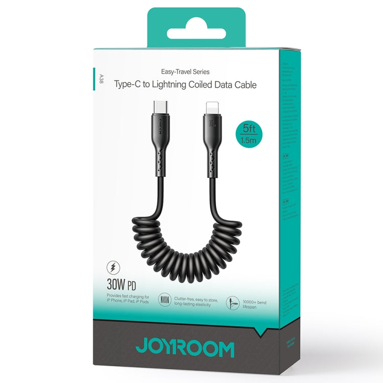 JOYROOM SA38-CL3 30W USB-C / Type-C to 8 Pin Coiled Fast Charging Data Cable, Length:1.5m(Black)