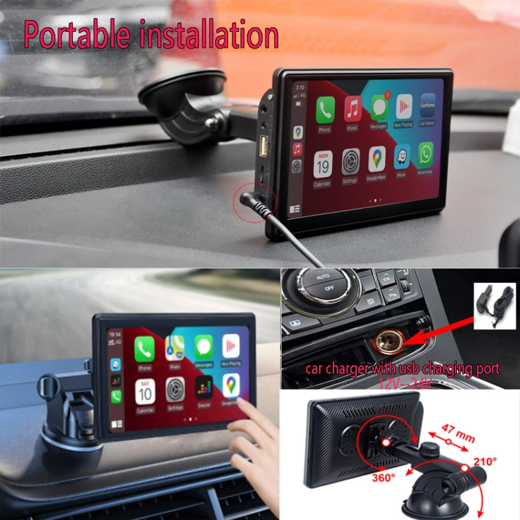 X70-1 Car 7 inch IPS Portable Smart Screen Wireless Screen Projection Carplay Android Auto(Black)
