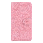 For iPhone 16 Pro Max Mandala Embossed Dual-Fold Calf Leather Phone Case(Pink)