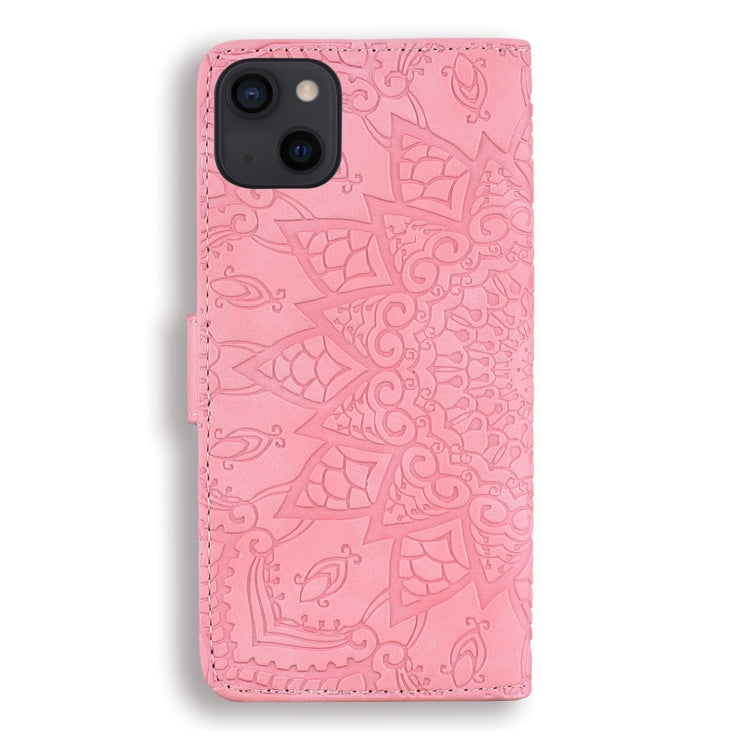 For iPhone 16 Pro Max Mandala Embossed Dual-Fold Calf Leather Phone Case(Pink)