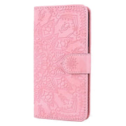 For iPhone 16e Mandala Embossed Dual-Fold Calf Leather Phone Case(Pink)