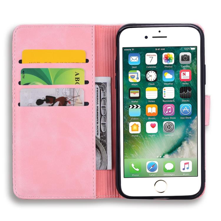 For iPhone 16e Mandala Embossed Dual-Fold Calf Leather Phone Case(Pink)