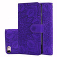 For iPhone 16e Mandala Embossed Dual-Fold Calf Leather Phone Case(Purple) - iPhone 16e Cases by PMC TechLife | Online Shopping South Africa | PMC TechLife | Buy Now Pay Later Mobicred