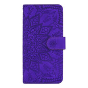 For iPhone 16e Mandala Embossed Dual-Fold Calf Leather Phone Case(Purple)