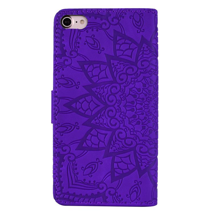 For iPhone 16e Mandala Embossed Dual-Fold Calf Leather Phone Case(Purple)