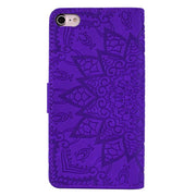 For iPhone 16e Mandala Embossed Dual-Fold Calf Leather Phone Case(Purple)