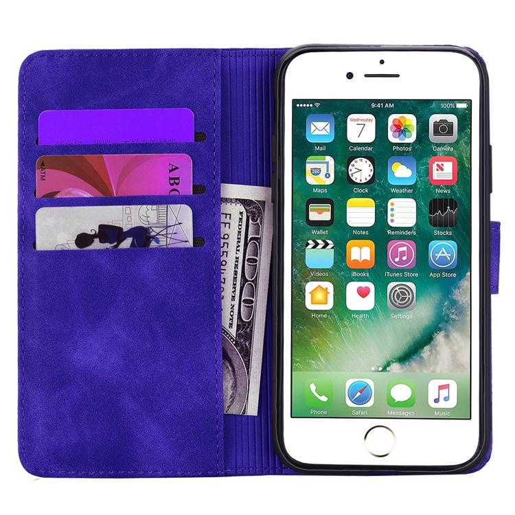 For iPhone 16e Mandala Embossed Dual-Fold Calf Leather Phone Case(Purple)